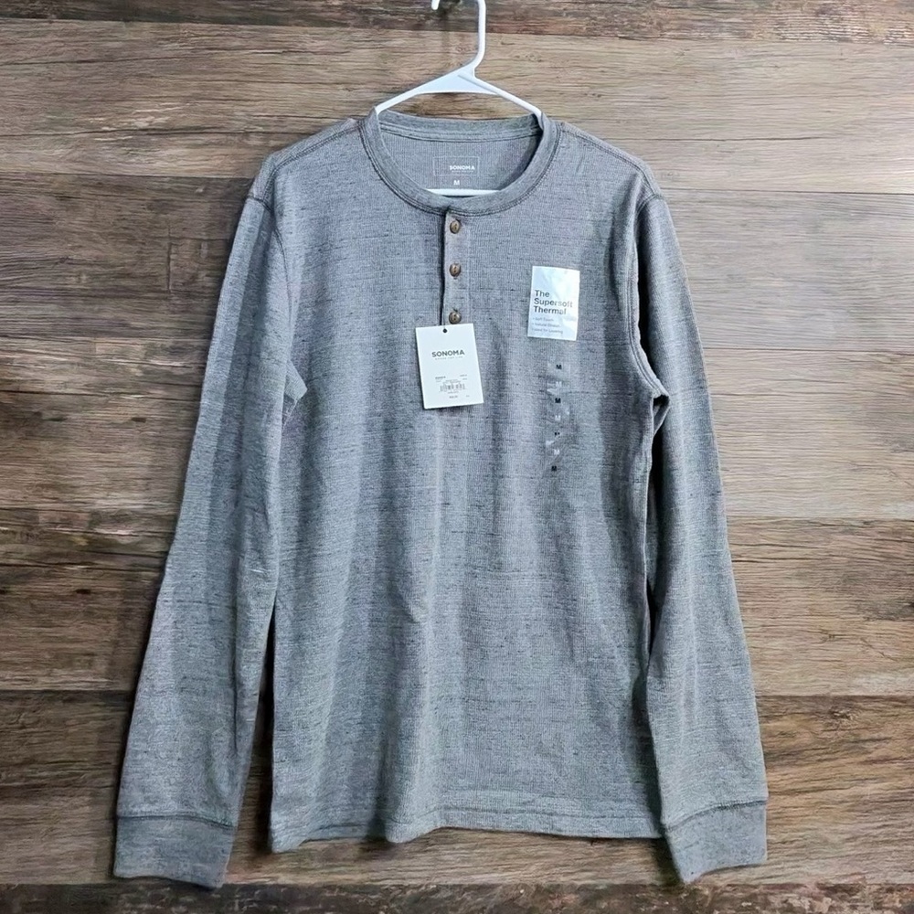 Sonoma Gray Long Sleeve Henley Thermal Shirt